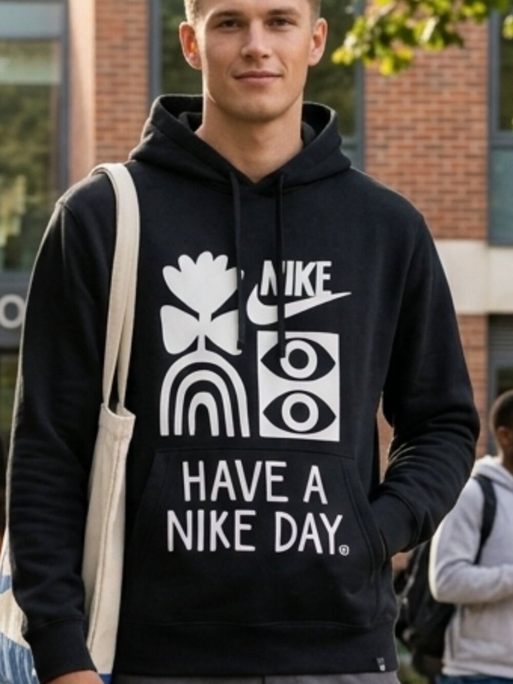 Nike Have A Nike Day Graphic Fleece Pullover Hoodie Black Mens Size Large L EUC
